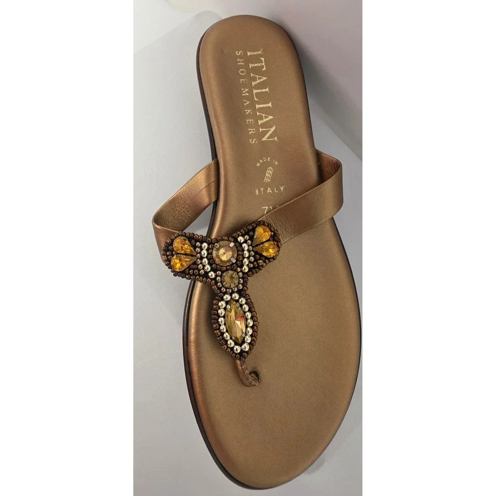 NWOT- Size 7 1/2 Italian Shoemakers Rhinestone bronze/ brown /gold sandals